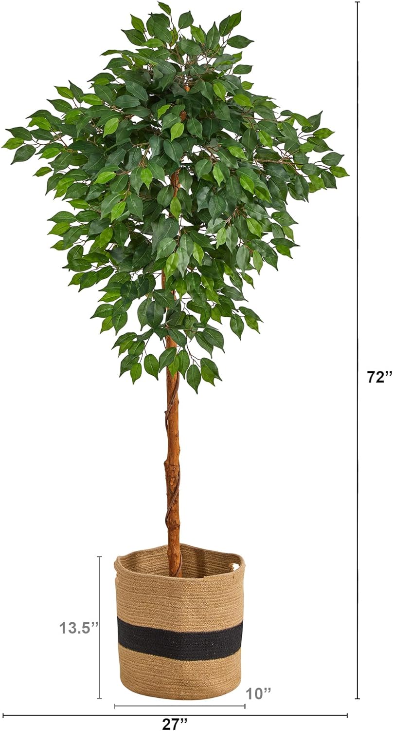 Nearly Natural 6ft. Artificial Ficus Tree with Handmade Jute & Cotton Basket