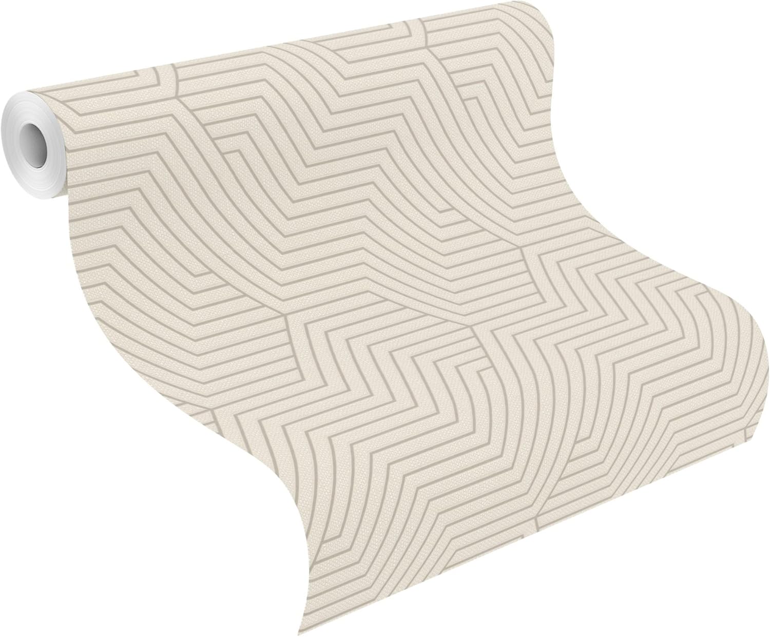 Rasch Wallpaper 312515 Light Non-Woven Wallpaper in Cream White with Geometric Pattern from The Deco Style Collection