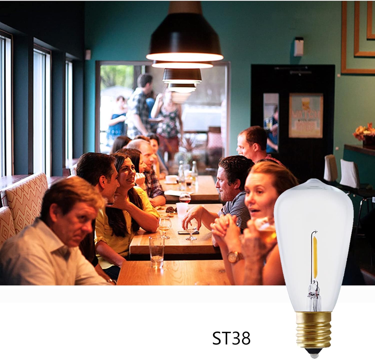 Lxcom Lighting 25 Pack LED String Light Bulbs, ST38 Eidison LED Bulbs for String Lights E12 Base Warm White 2700K,0.65 watt Equivalent to 6 Watts Incandescant Bulbs,Glass Material