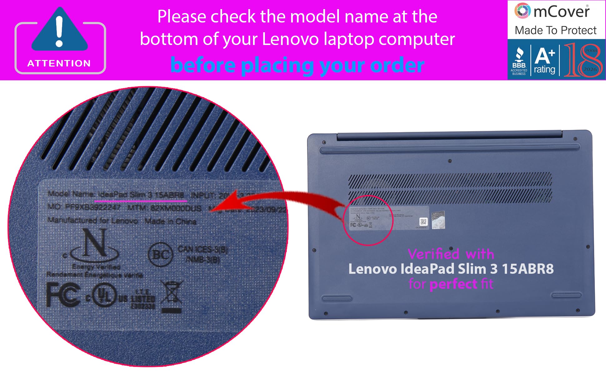 mCover etui kompatybilne TYLKO z laptopem Lenovo IdeaPad Slim 3 | 3i 15ABR8 / 15AMN8 / 15IAH8 / 15IAN8 / 15IRH8 / 15IRU8 2022-2024 38.1 cm, komputery z systemem Windows (nie pasuje do innych modeli