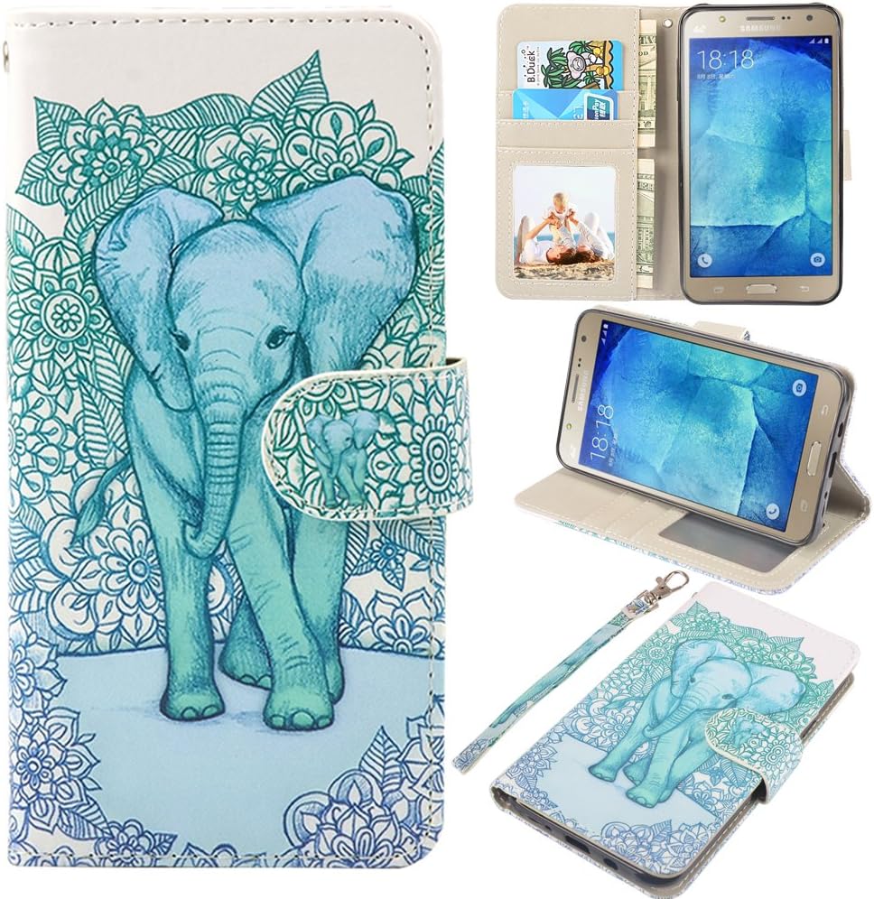 UrSpeedtekLive J7 Case, Galaxy J7 Wallet Case, Premium PU Leather Flip Wallet Case Cover w/Card Slots & Kickstand Compatible with Samsung Galaxy J7, Elephant