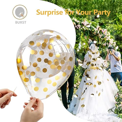 Miniatura 7 de Bezente - Globos de 12 pulgadas de látex con confeti para bodas, graduaciones, despedidas de soltera y cumpleaños, aptos para helio, dorado, 60