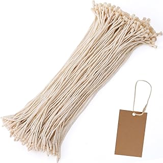 200 Pcs 8.3 Inch Hang Tag String, Beige Cotton Clothing Tag Rope, Hang String with Plastic Snap Lock Pin Loop Fastener for Label Price Tags Luggage