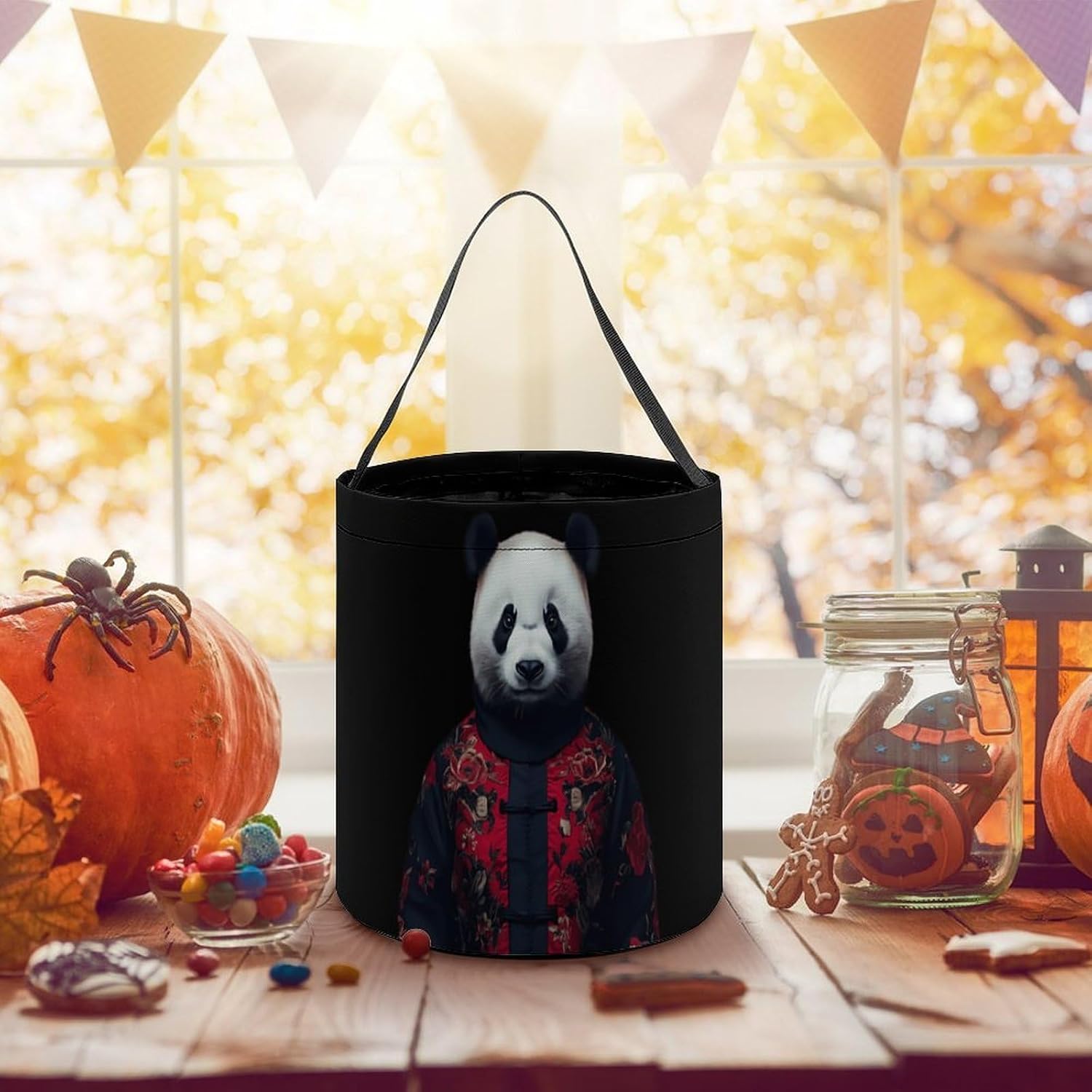 Chinese Panda Funny Halloween Treat Baskets for Trick Or Treating Candy Gifts Bags with Handle for Party Supplies image 5