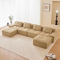 Vista 17 de Sofás modernos sin hueso de 152 pulgadas para sala de estar, sofá modular de pana, sofá modular camel, sofás de 4 plazas para sala de estar, sofás