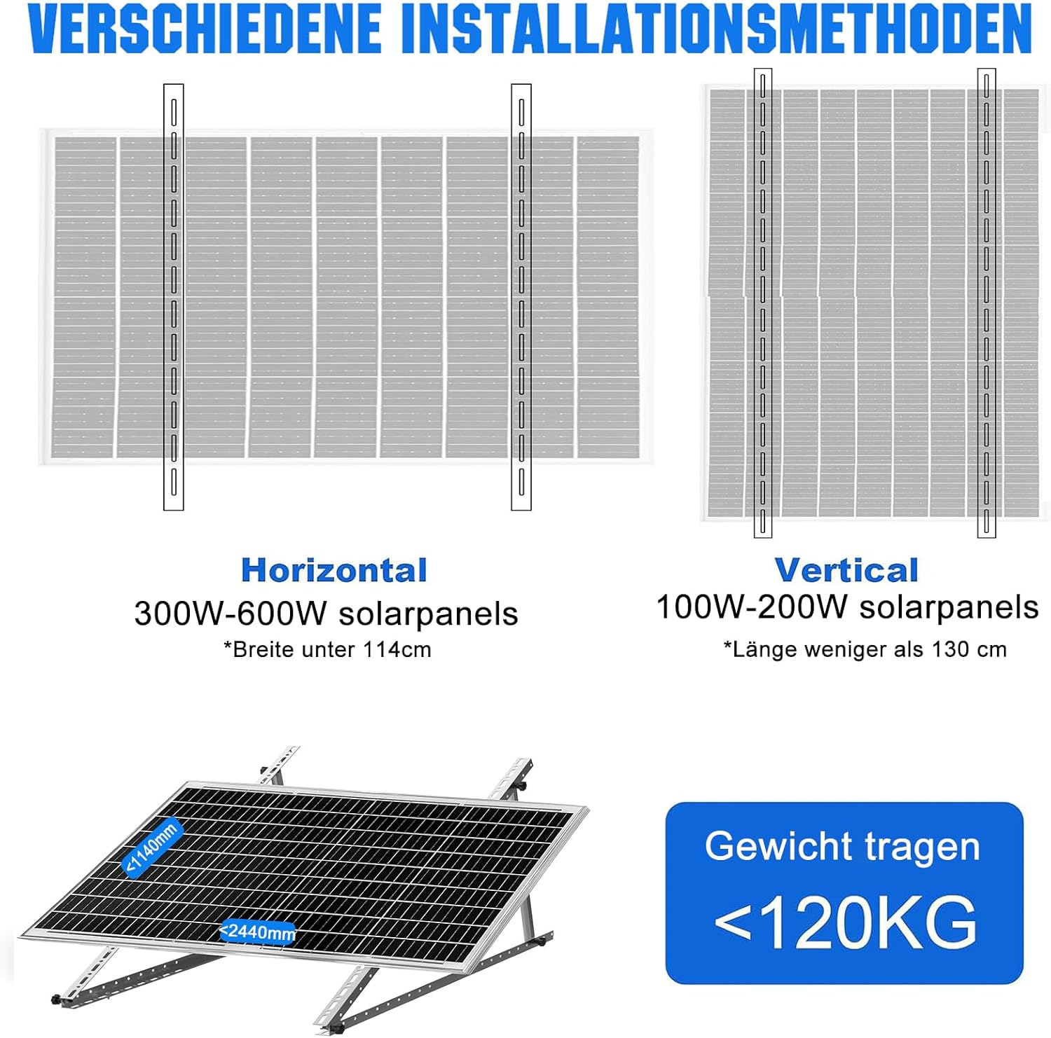 "Die besten Solar Panel Halterungen für Balkon und Garten" 9 Solar Panel Bracket 114 cm 2 Paare