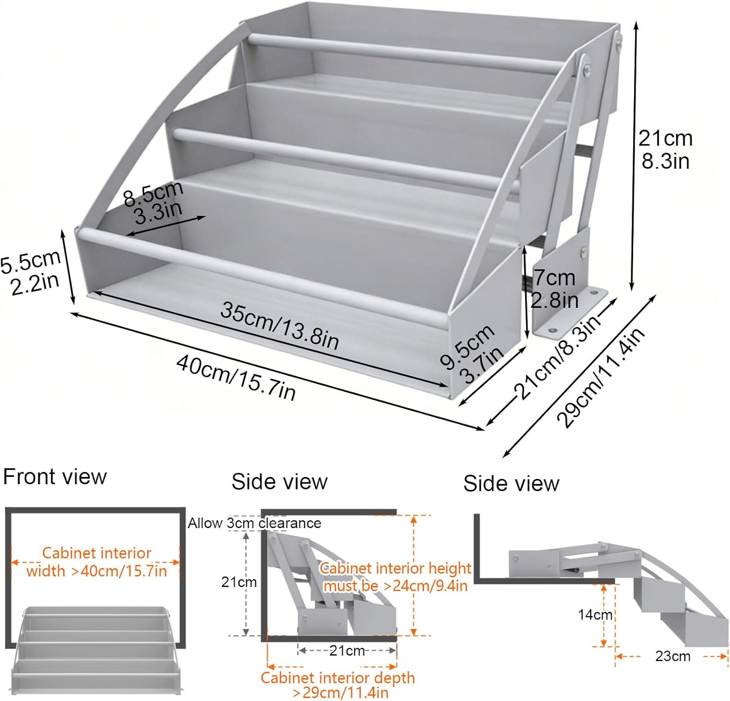 3 Tier Cabinet Pull Down Organizer Pull Down Cabinet Shelf Heightened and Widened Liftable Design Saves Space Load-Bearing Capacity 13kg Suitable for Kitchens/Bathrooms
