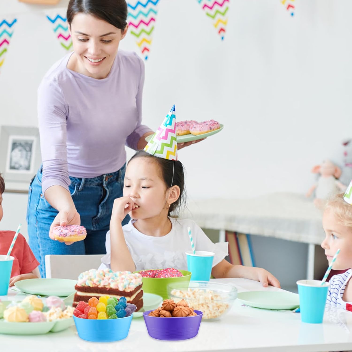 Ysglory 24 Packs Kid Plastic Bowls 10 oz Reusable Cereal Snack Bowls Microwave Dishwasher Safe Colorful Salad Dessert Soup Bowl Set 6 Colors
