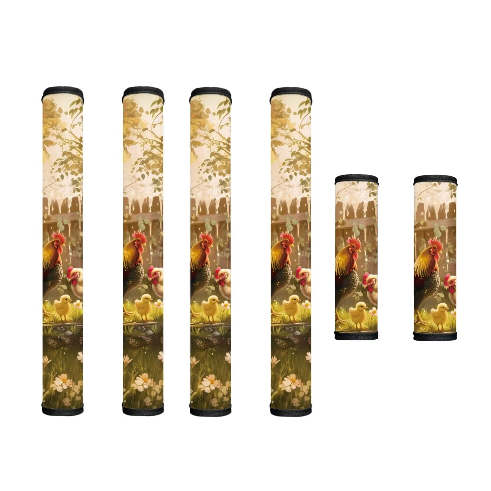Refrigerator Microwave Door Handle Covers Set of 6 Water-Resistant Fridge Oven Dishwasher Kitchen Cabinet Door Cloth Protector Kitchen Decor, Rooster Chicken Chick Flower Pastoral Style