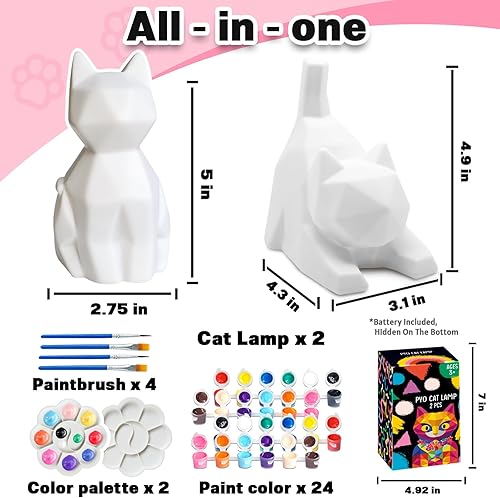 Vista 53 de FUNZBO 2 piezas para pintar tu propia lámpara de gato, suministros de arte y manualidades, kits de pintura de gatitos para niños y adolescentes