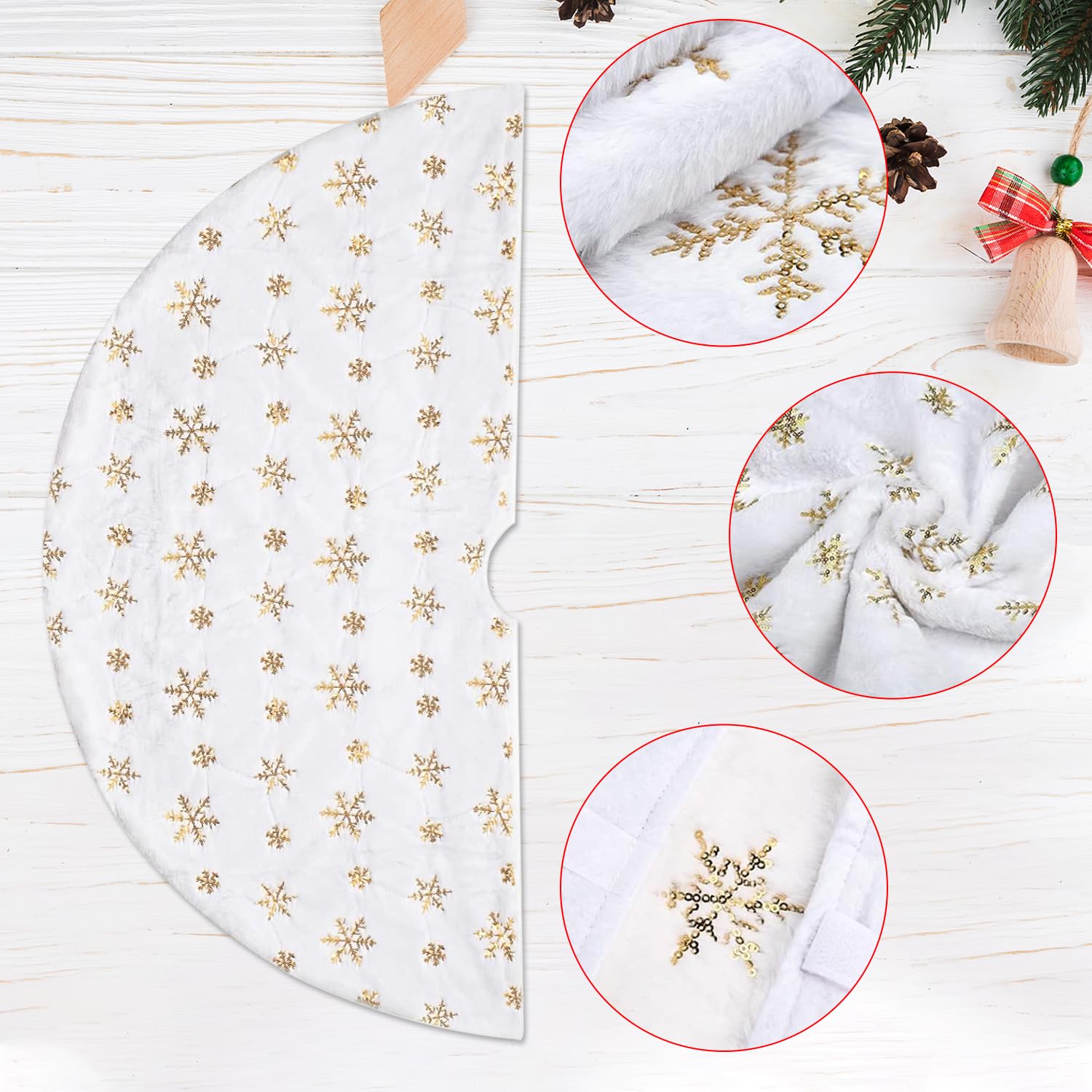 WedDecor Christmas tree skirt in grey and white velvet - Image 3