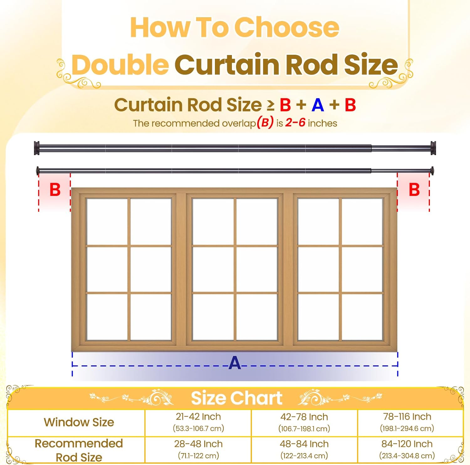 1" Double Curtain Rod 84 to 120 Inchs,BHSRODS Heavy Duty Decorative Drapery Rod for Windows with Small Cap Finial,Brown Gold