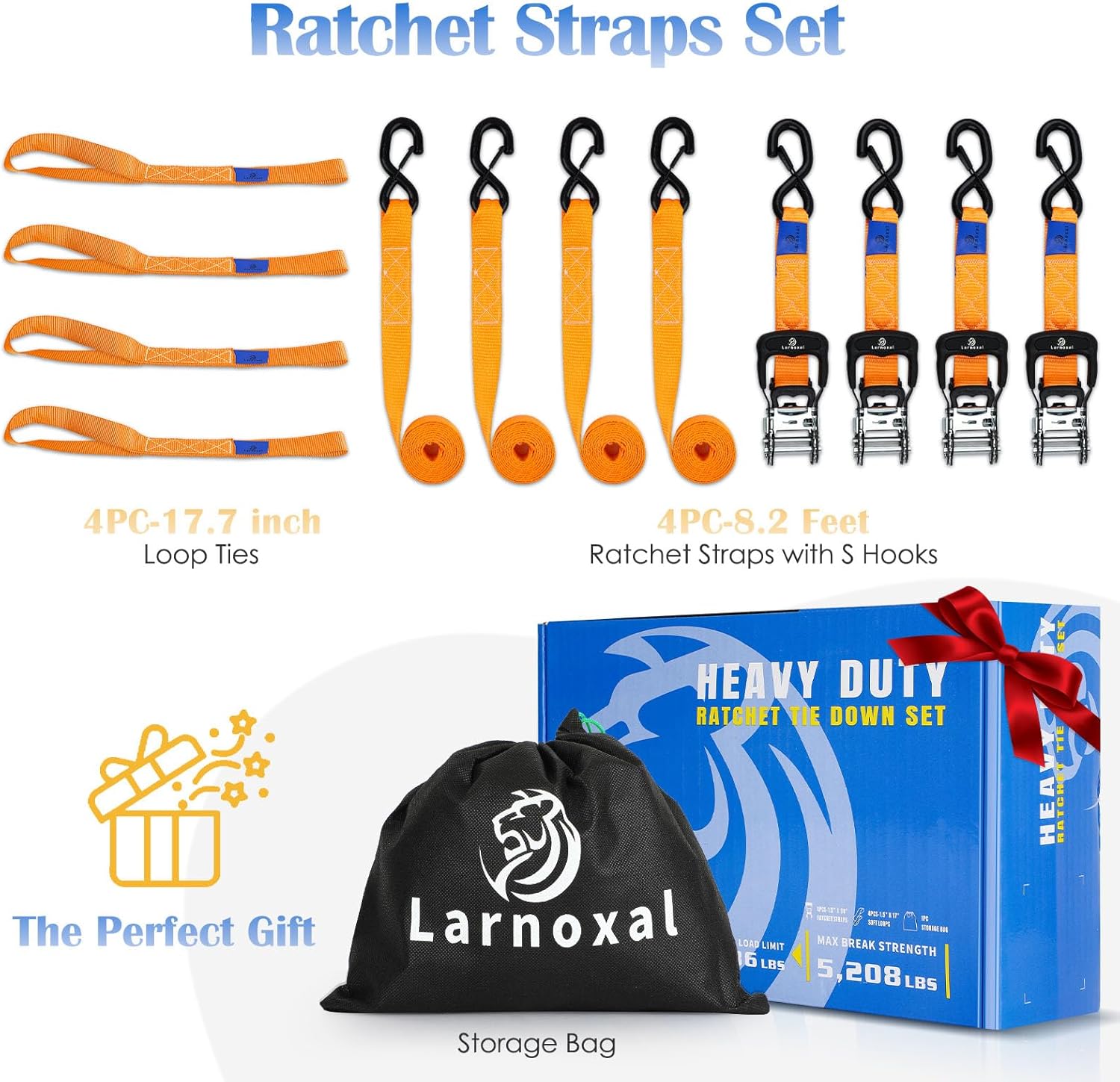 Ratchet Straps, 1.5 inch x 8.2 ft(4 Pack) Heavy Duty Tie Down Straps, Ratchet Tie Down Straps with Soft Loops-5,208 lbs (Orange) - Image 2