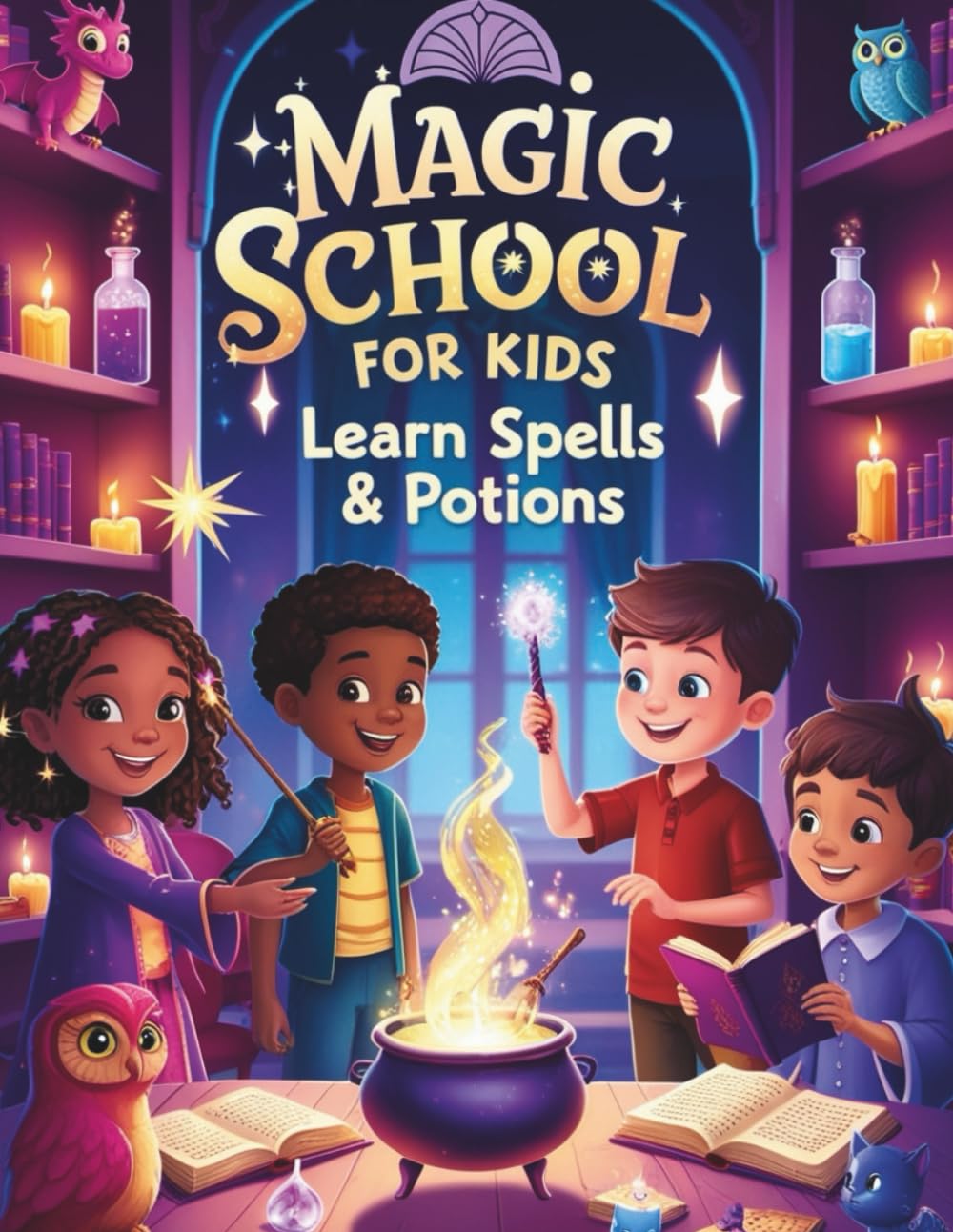 MAGIC SCHOOL FOR KIDS: LEARN SPELLS & PATIONS: 48 Enchanting Coloring Pages of Young Wizards, Magical Lessons, and Mystical Creatures!