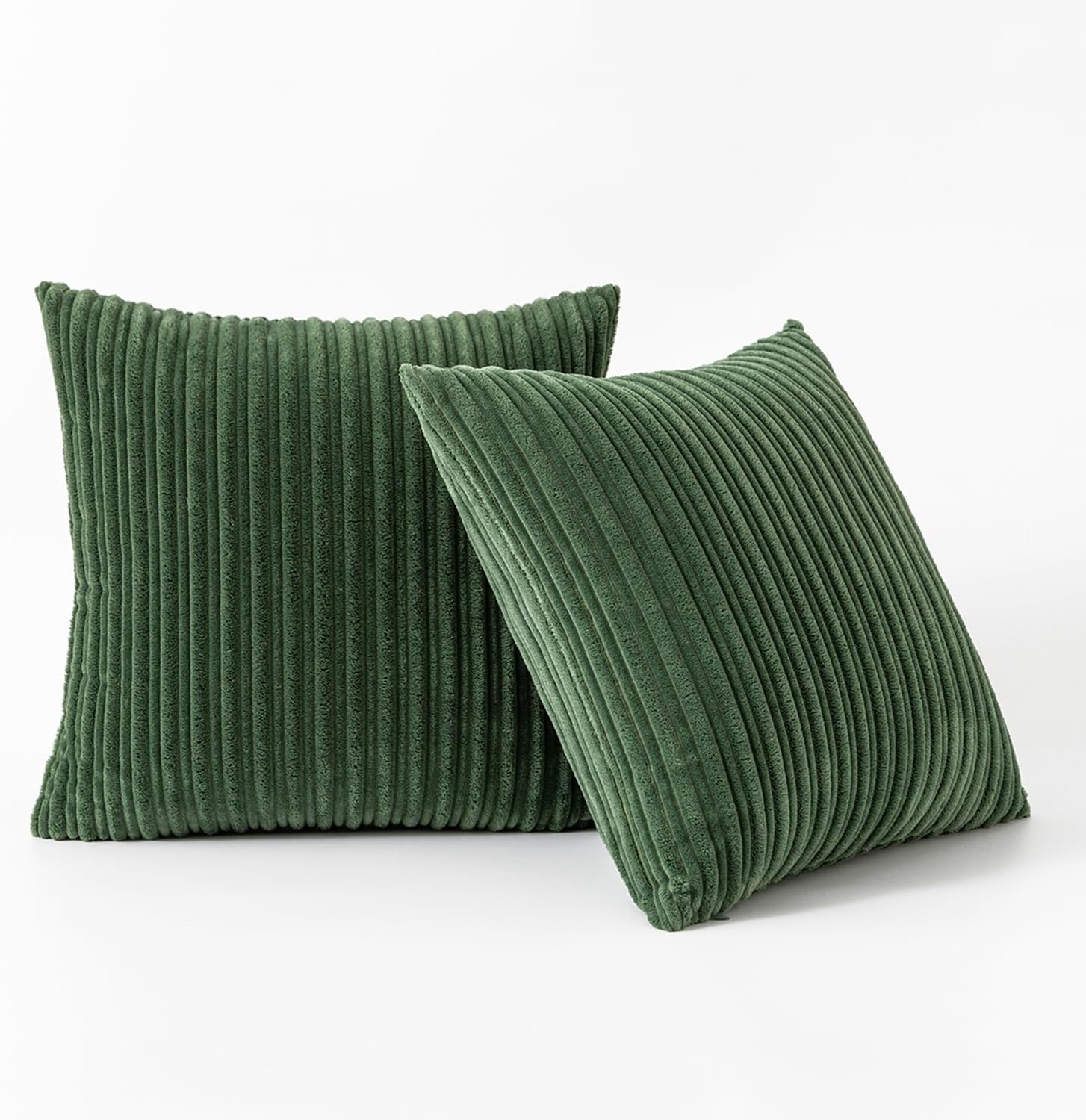 Kevin Textile Pack of 2 Spring Corduroy Soft Soild Decorative Square Throw Pillow Covers Set Cushion Cases Pillowcases for Sofa Bedroom Car 24 x 24 Inch 61 x 61 Cm Moss Green