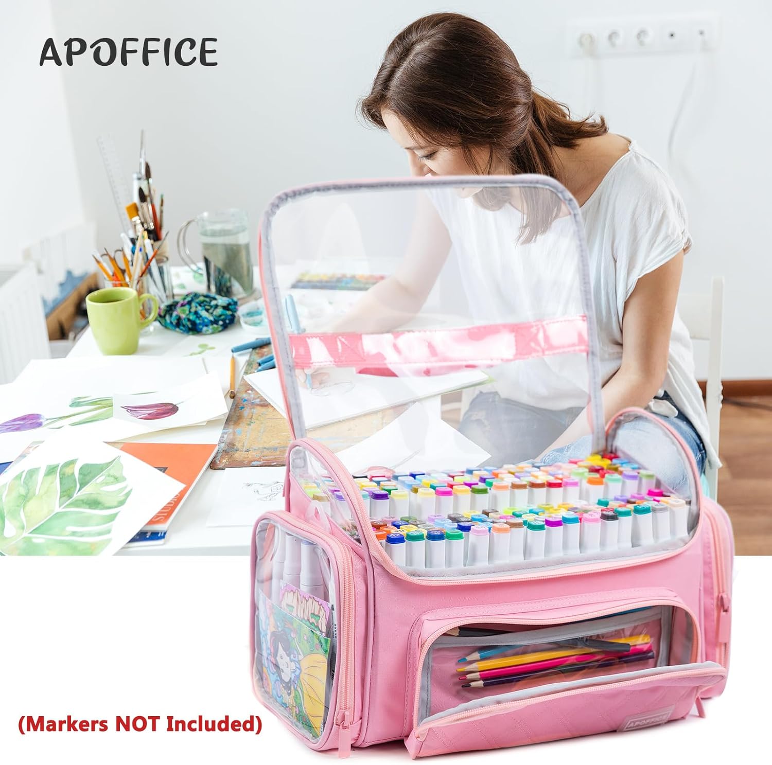 Large Marker Organizer Case Holds 200-300 Markers | Art Marker Storage Bag with Removable Dividers & Clear Top for Artists, Crafters & Travel - Pen, Pencil Alcohol Marker Holder - Art Supply