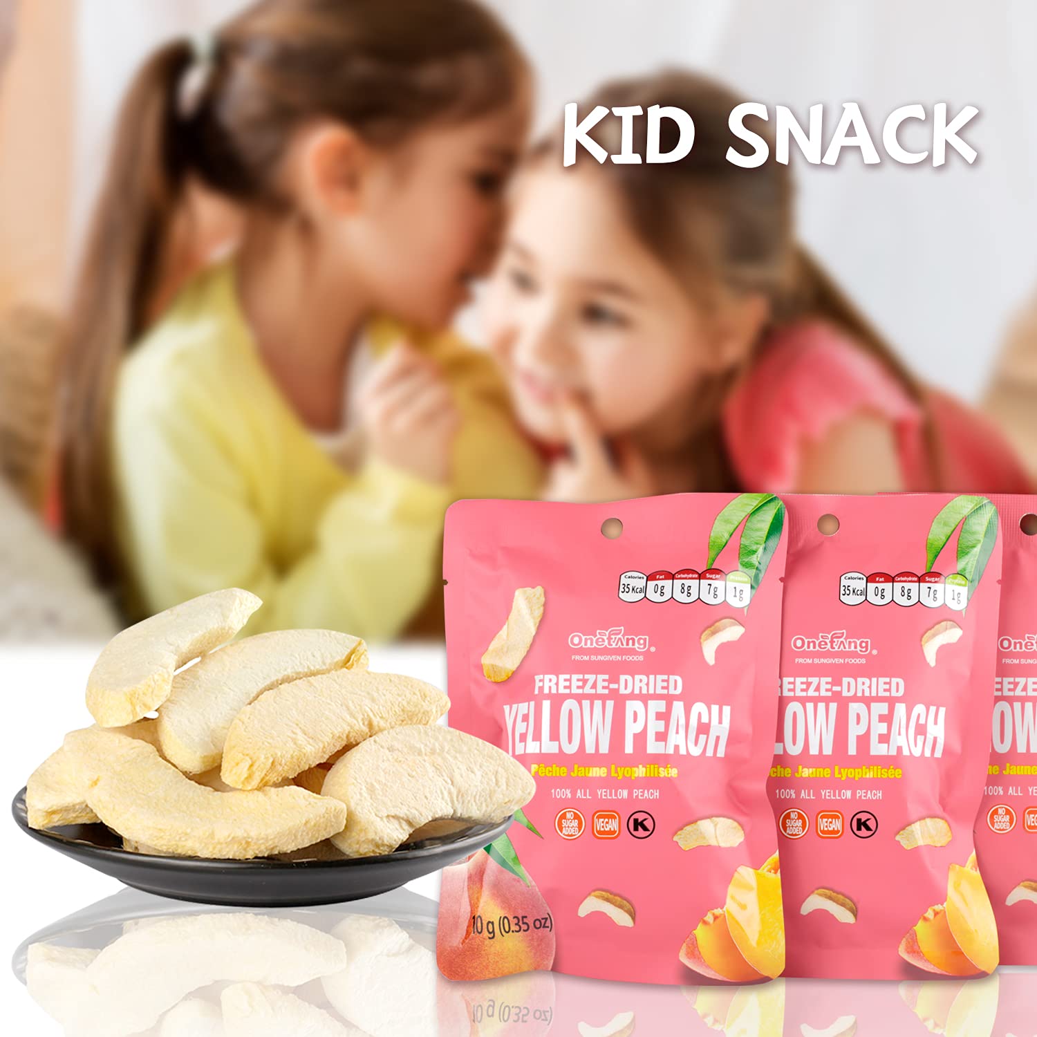 ONETANG Freeze-Dried Fruit Yellow Peach Chips, 9 Pack Single-Serve Pack, Non GMO, Kosher, No Add Sugar, Gluten free, Vegan, Holiday Gifts, Healthy Snack 0.35 Ounce