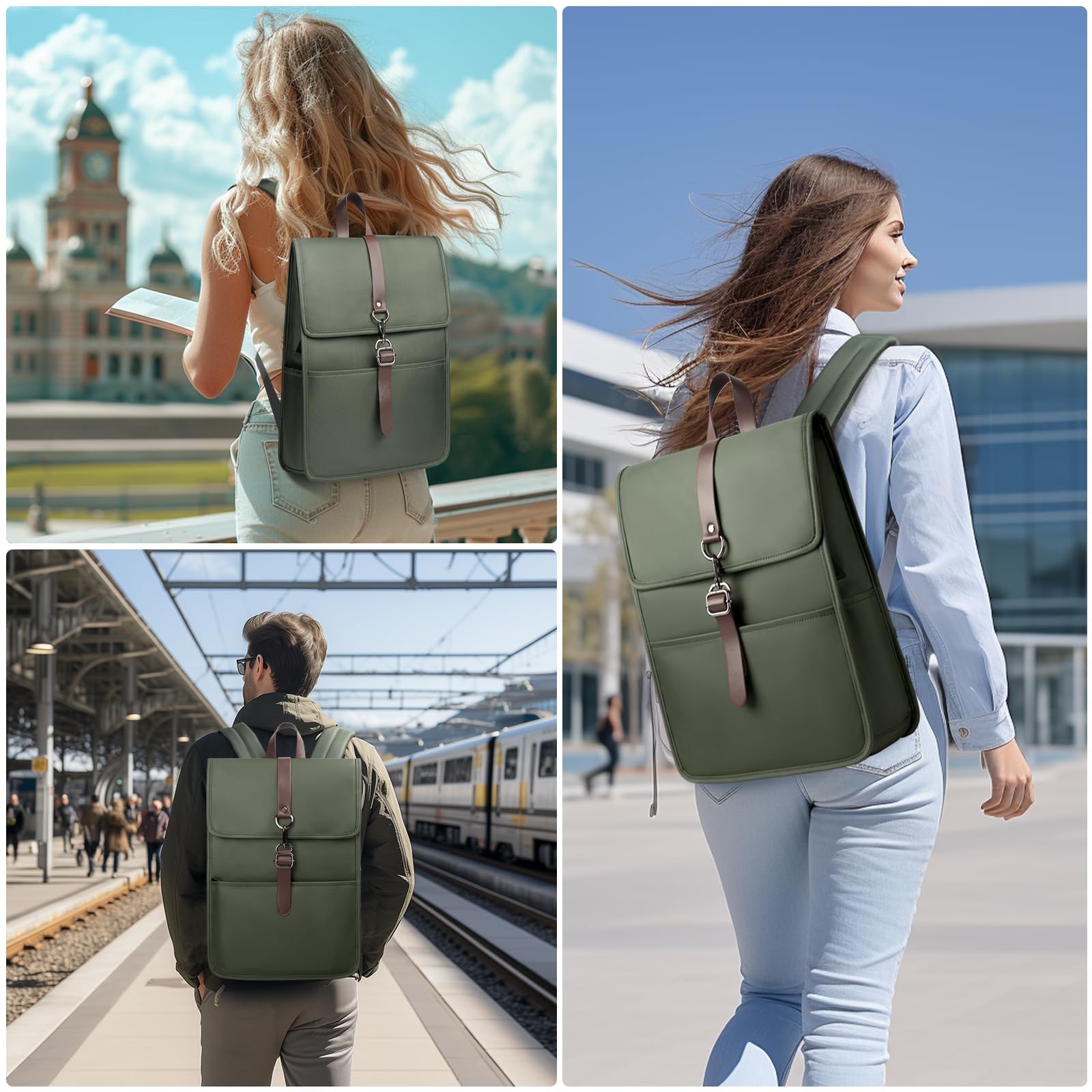 Zaino Porta PC Uomo Donna, Leggero Sottile Zaino Laptop | Computer Portatile 15,6 Pollici con porta USB Impermeabile Zaino Casual per Uffico Università Scuola Viaggio Business, Verde