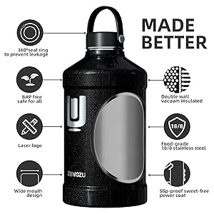 ZUWOZU One Gallon Water Bottle Insulated, Dishwasher Safe Water Bottle Stainless Steel with Straw, Sport & Handle, 128 oz Water Jug Large Water Bottle for Camping, Traveling & Working Outside,Blabow