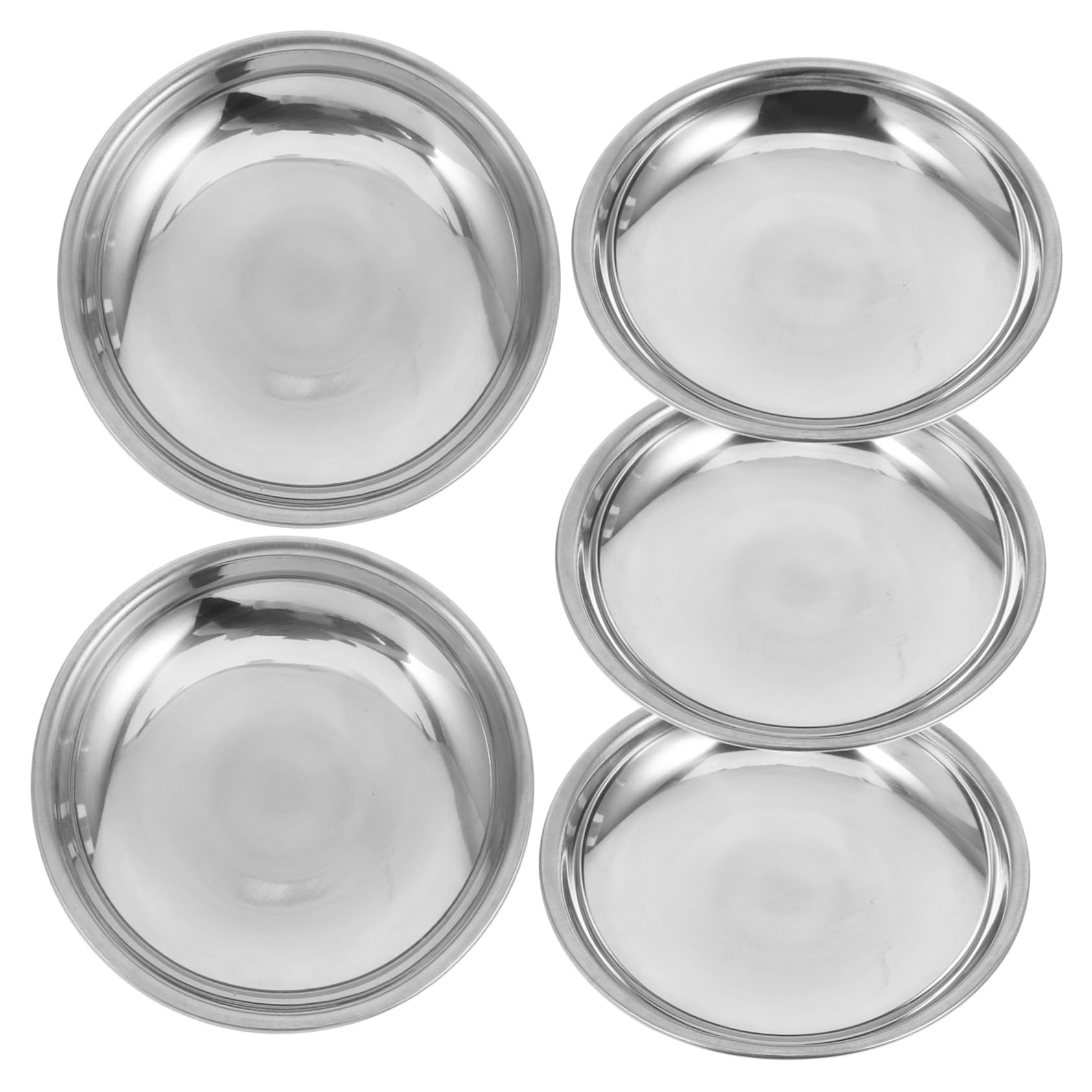 COLLBATH 5pcs Disc Set Small Sauce Bowls Sauce Dishes Appetizer Tray Mini Sauce Tray Snack Dish Soy Sauce Dish Dipping Cups Round Condiments Ramekins Ketchup Saucer Stainless Steel Silver