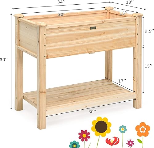 Miniatura 6 de Giantex Cama de jardín elevada, jardinera de madera elevada, kit de cama de jardín de pie con patas y estante de almacenamiento para hierbas de