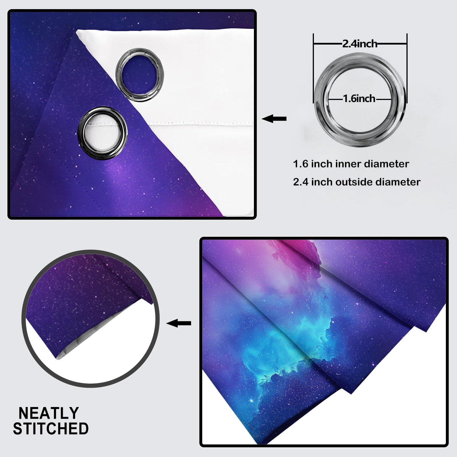 Tende Oscuranti per Interni, 160L x 260A cm Cielo Stellato 3D Tende Oscuranti Termica, Nebulosa Isolante Drappeggi Con Anelli per Decorazione Di Finestre Interne