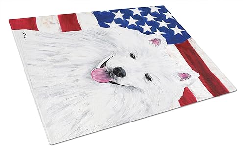 Miniatura 10 de Caroline's Treasures SS4220LCB - Bandera estadounidense con tabla de cortar de vidrio siberiano Husky grande, 12 pulgadas de alto x 16 pulgadas de