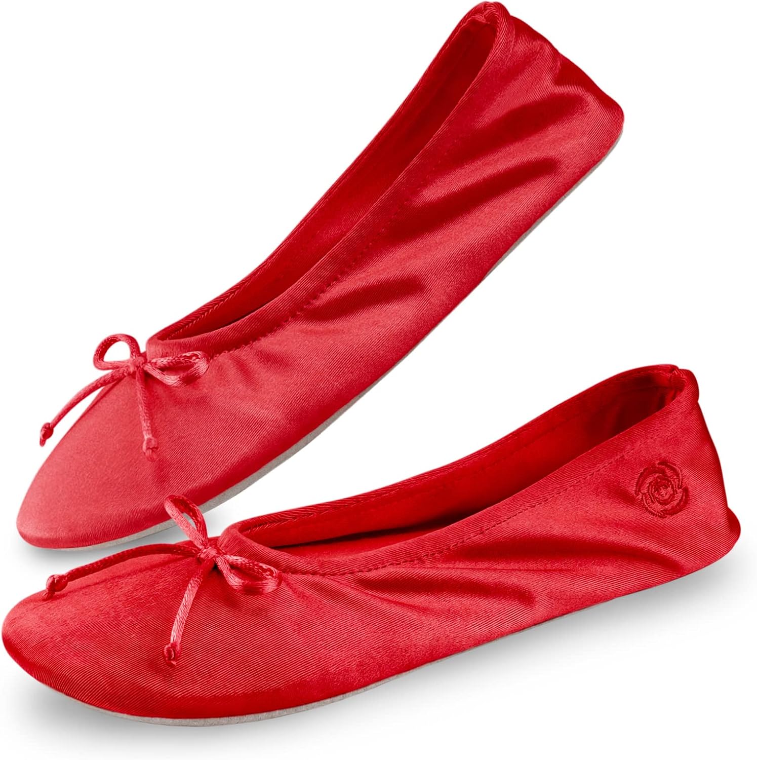 BCTEX COLL Women's Ballerina House Slippers with Bow, Ladies Satin Bedroom Slipper with Suede Sole Indoor - Image 2