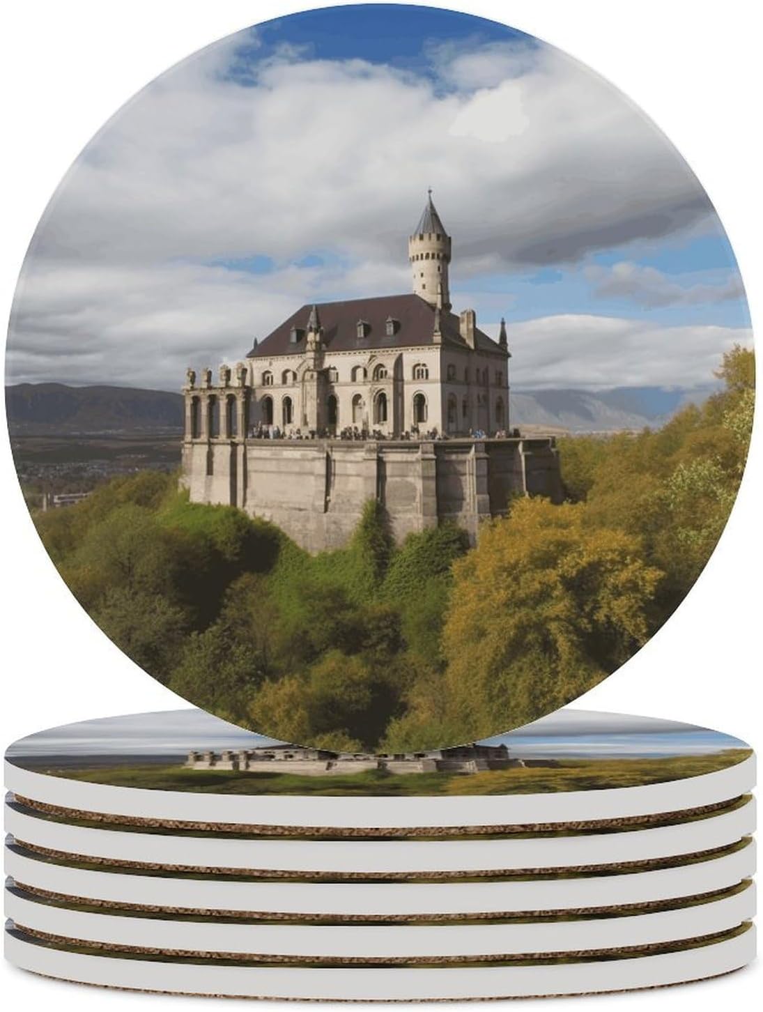 Historical Monuments of Armenia Coasters for Drinks Absorbing Round Ceramic Stone Coaster with Cork Base Coffee Cup Beverage Table Cup Mat Modern Style Bar Coaster Set for Home Decor