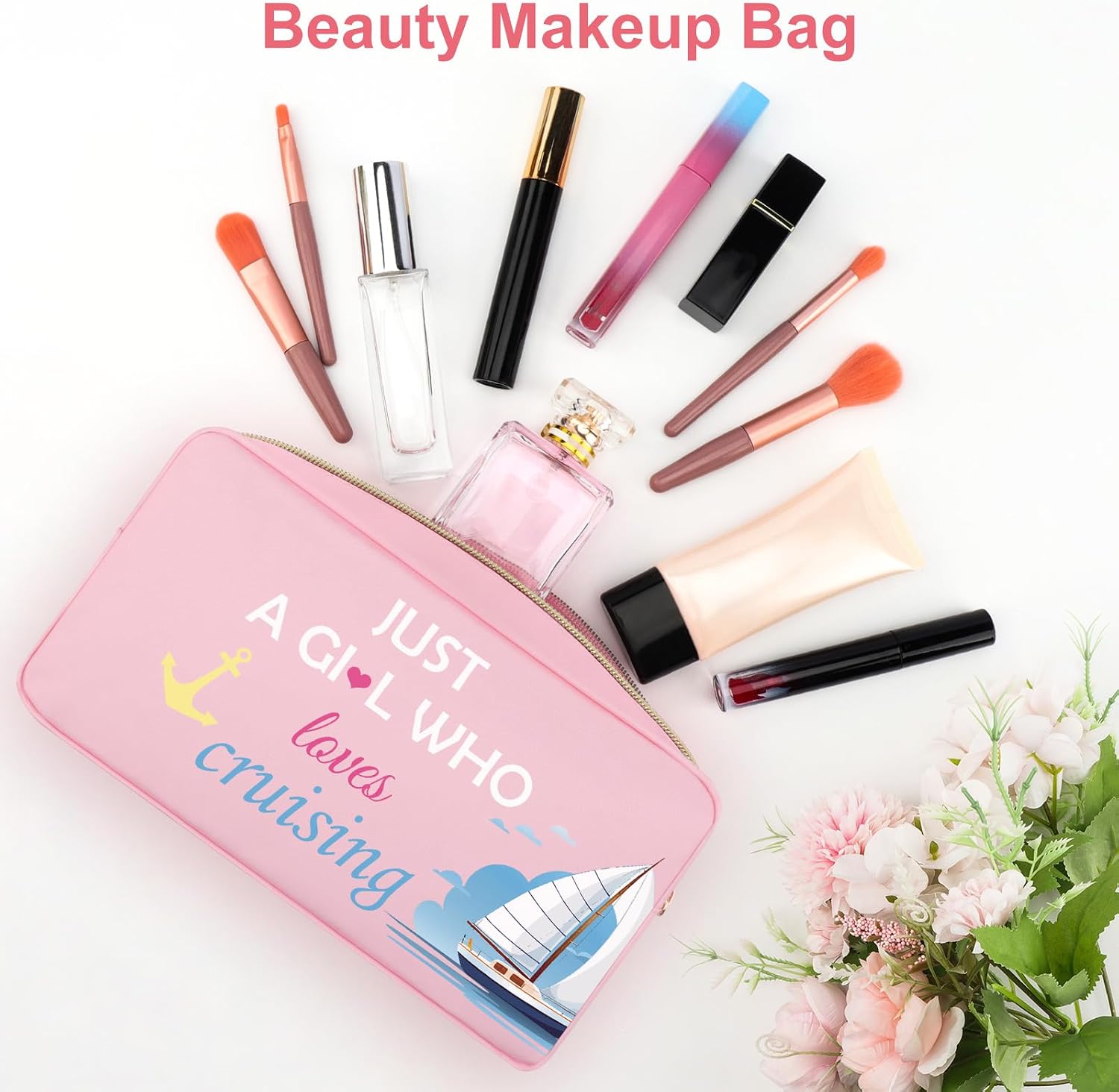 Heigebi Cruise Lover Makeup Bag Cruise Gifts for Women Friends Sister Oxford Cloth Cosmetic Bag Beach Lover Beach Weekend Gifts for Cruise Lovers Carnival Cruise Themed Valentine Birthday Gift image 4