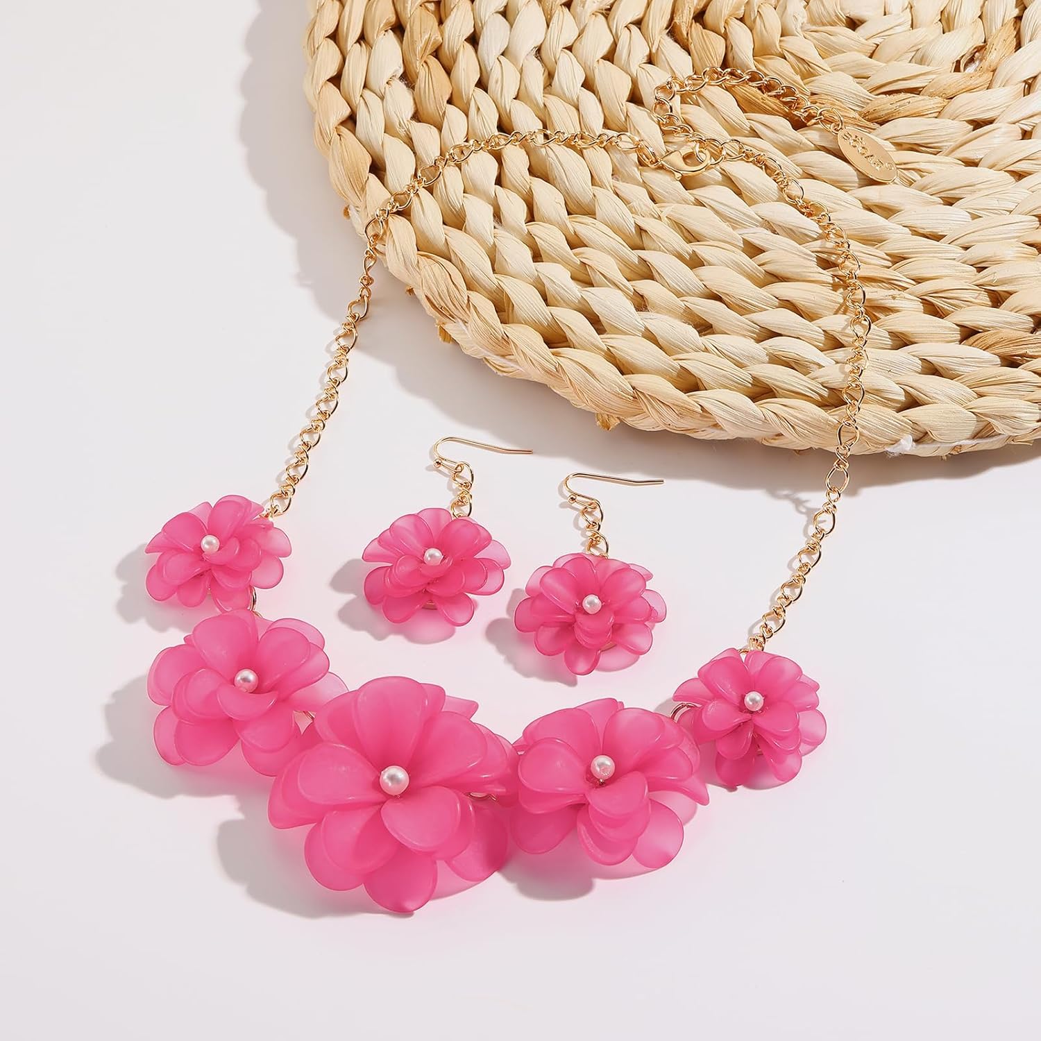 Bocar Flower Collar Necklace, Floral Flower Summer Beach Statement Choker Necklace and Earrings Set for Women, Handmade Women Jewelry Gift - Image 3