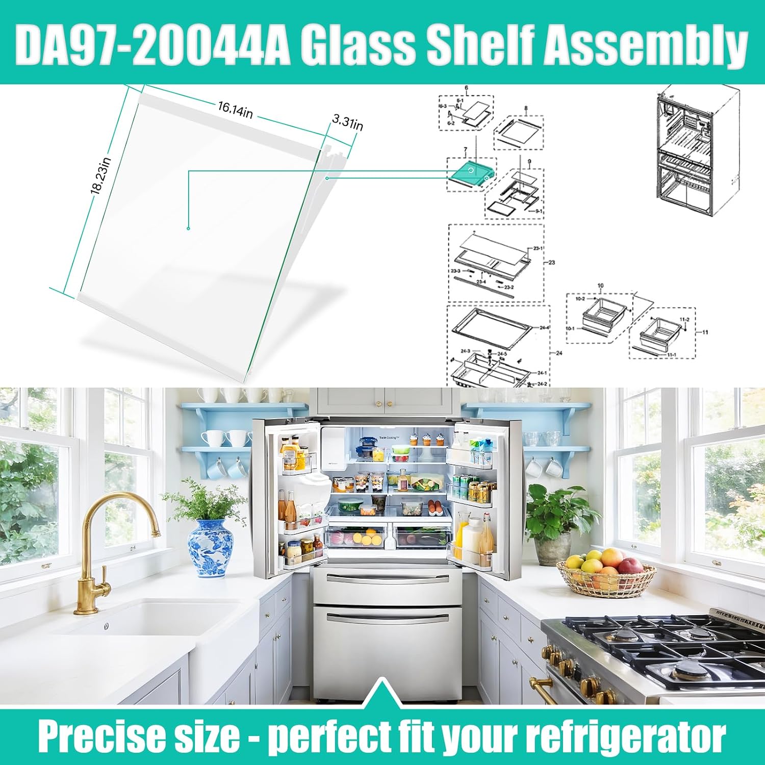 Upgraded DA97-20044A Refrigerator Glass Shelf for Samsung Refrigerator