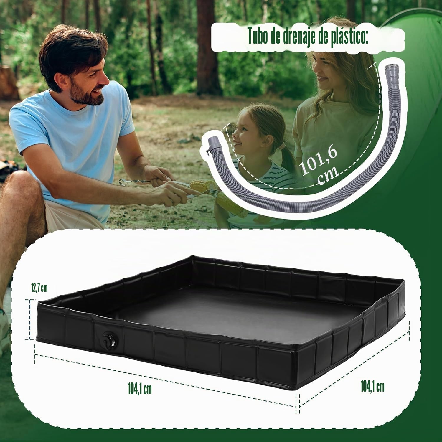 Base plegable para tienda de ducha, 104 x 104 x 13 cm, plato de ducha portátil con desagüe, uso con ducha portátil, base de toldo para interiores y exteriores, mantiene los pies limpios y baña a las