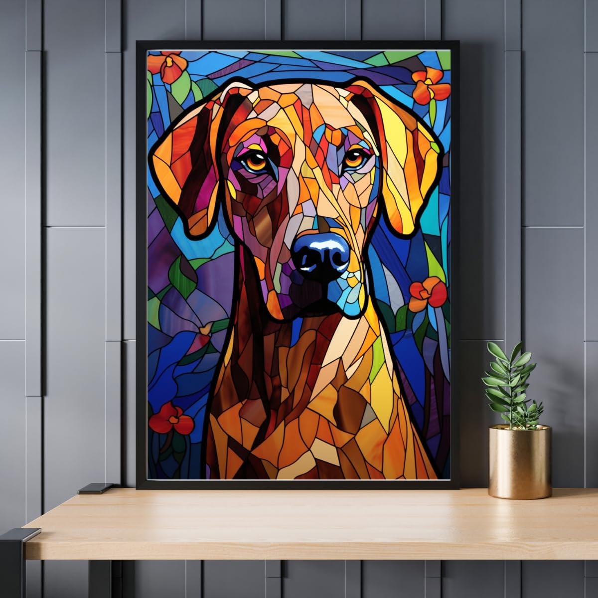 Stained Glass Rhodesian Ridgeback Jigsaw Puzzle 300/500/1000 Piece (300pc (28×40cm))