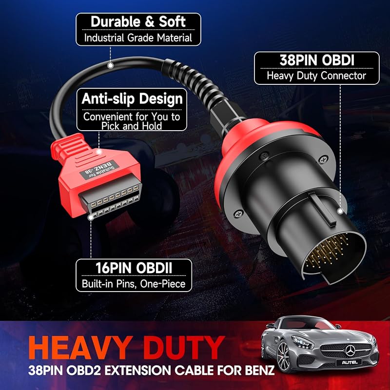Autel Mercedes Benz 38-16 Pin OBD2 Diagnosztikai Adapter - Kompatibilis MK808 MP808 MK908 MS906 Szkennerekkel, 38 Pin OBD1-ről 16 Pin OBDII-