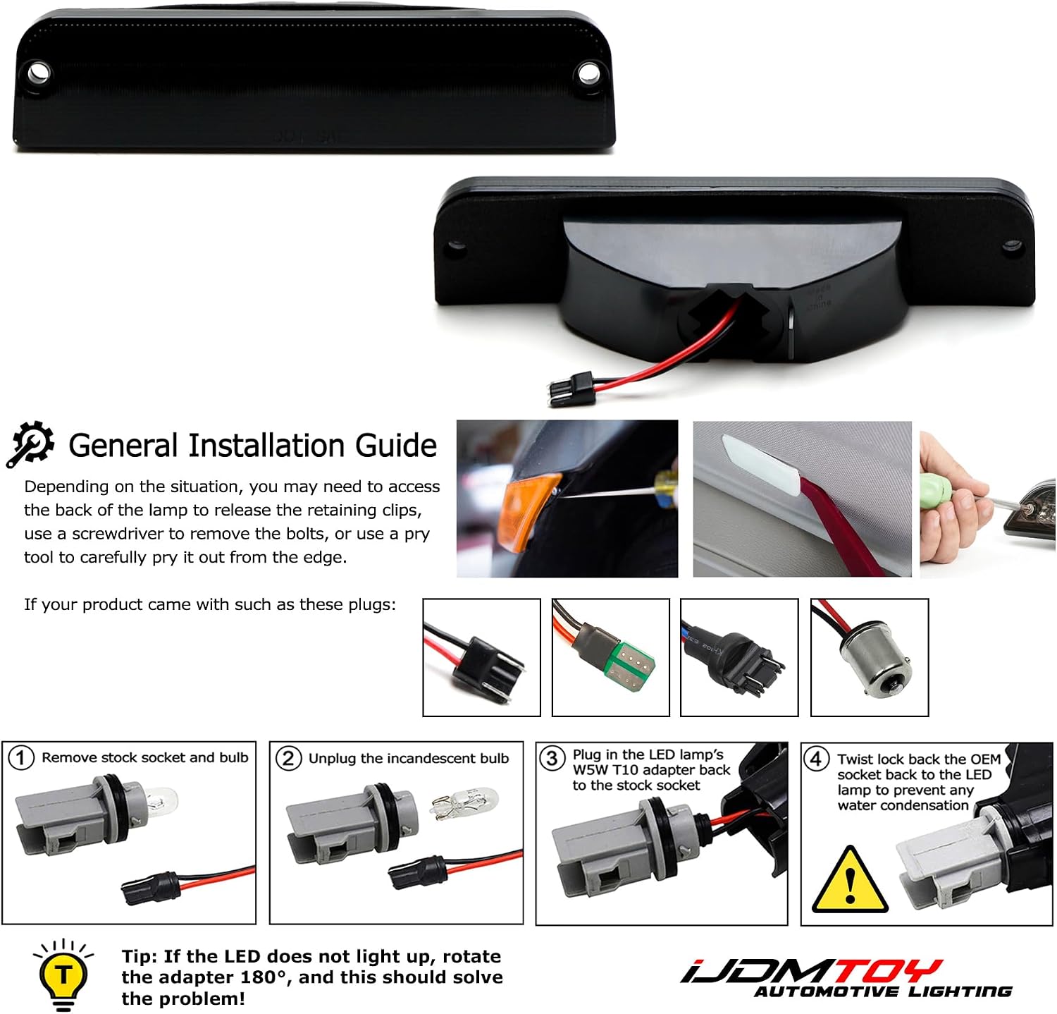 iJDMTOY Black-Out Smoked Lens Full LED Strip Behind The Spare Third Brake Light Replacement, Compatible With Jeep 1997-2006 Wrangler TJ, Powered by 36-SMD LED