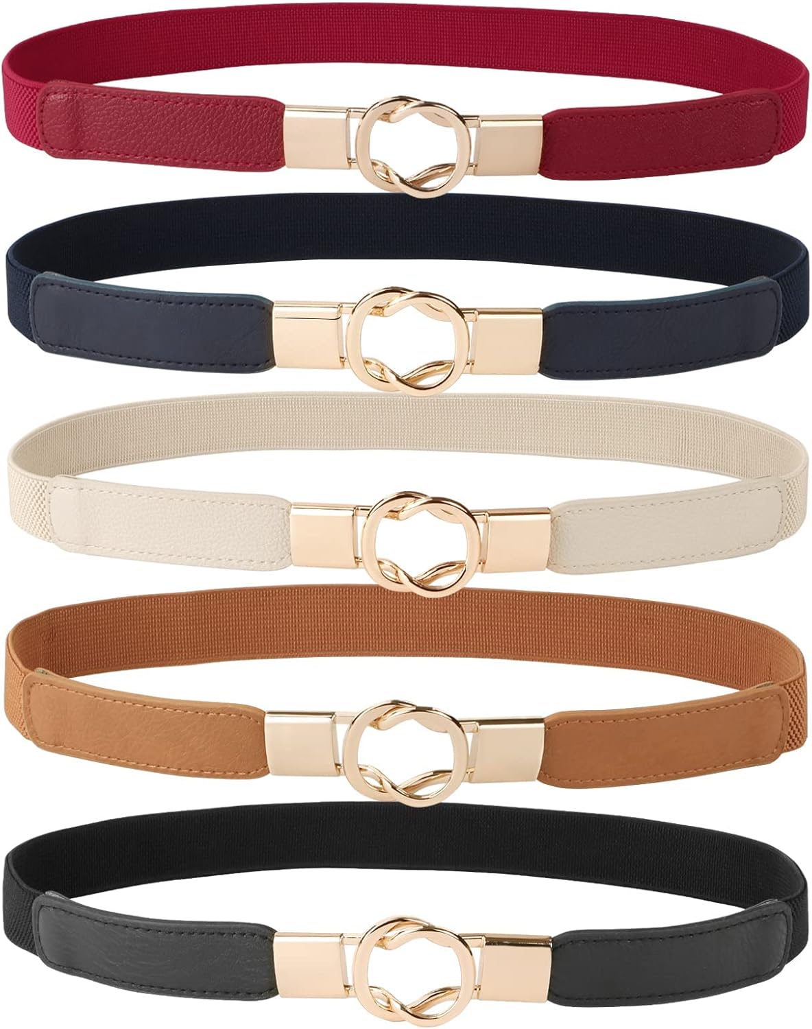 JASGOOD Women Retro Fashion Elastic Belt Stretchy Skinny Waist Belt for Dress Jeans Pants with Metal Gold Buckle