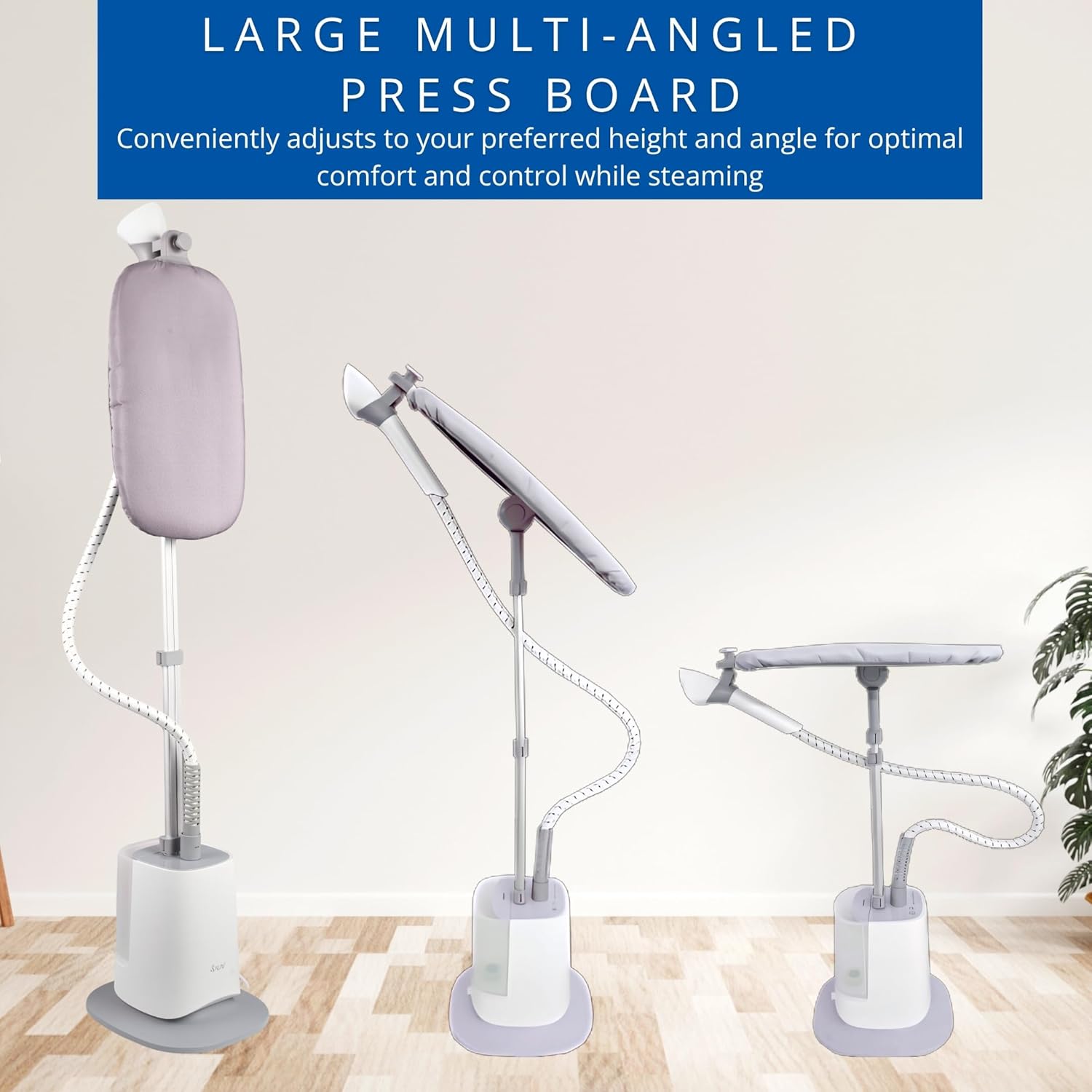 SALAV Upright Complete Garment Steamer with Smart Auto-Off, Large Rotating Board for Comfort, LED Display, 6 Steam Settings, and Premium Triangular Nozzle (Gray, Complete)