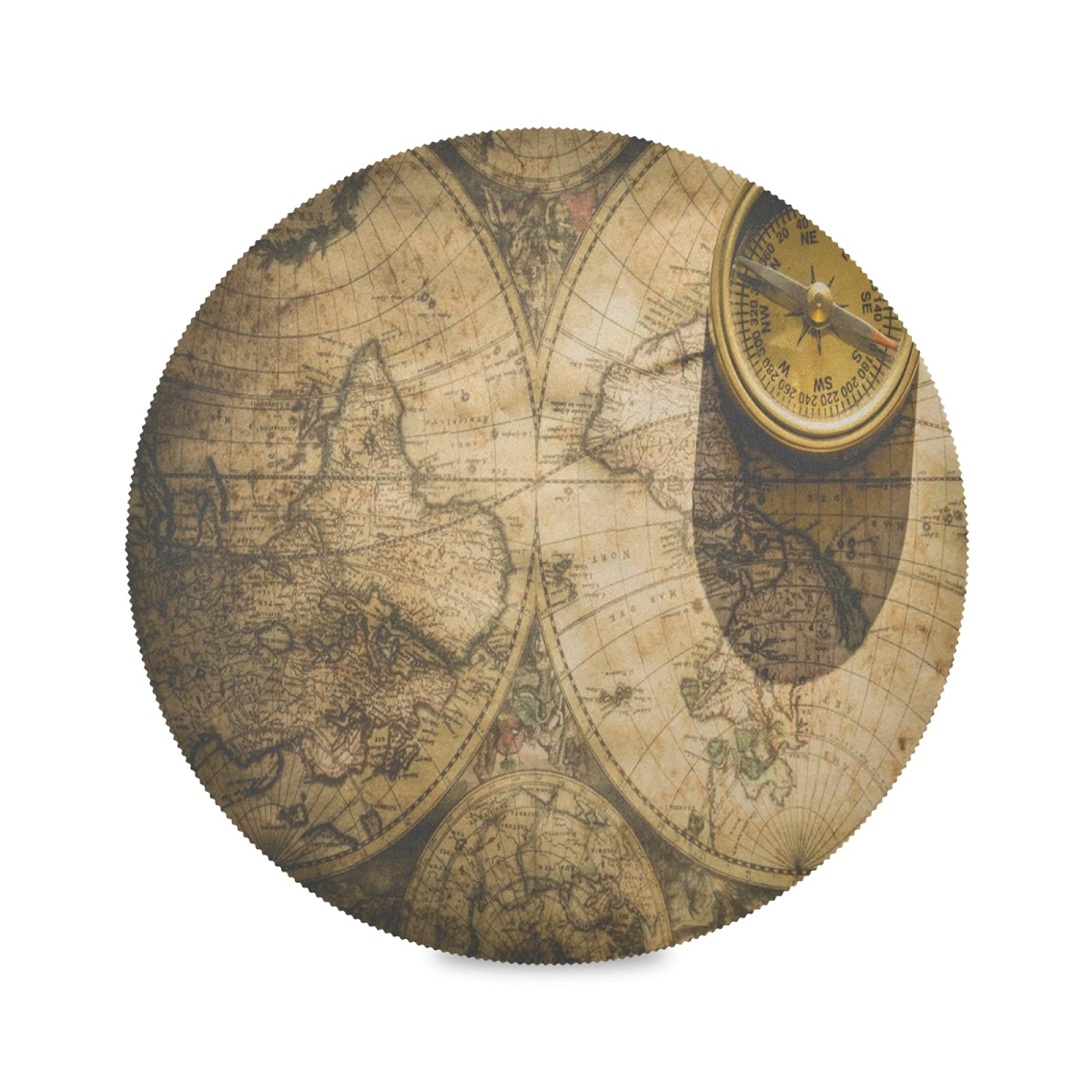 Old Compass World Map Round Placemats Table Circle Place Mats for Dining Kitchen Home Decor