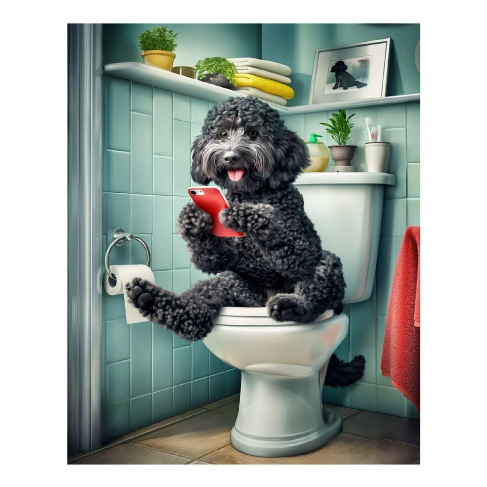POLIUAWS Black Cockapoo Bathroom Diamond Painting Gem Art Kit and Crafts Diamond Painting Kits Adults for Adults Beginner 16"x20"