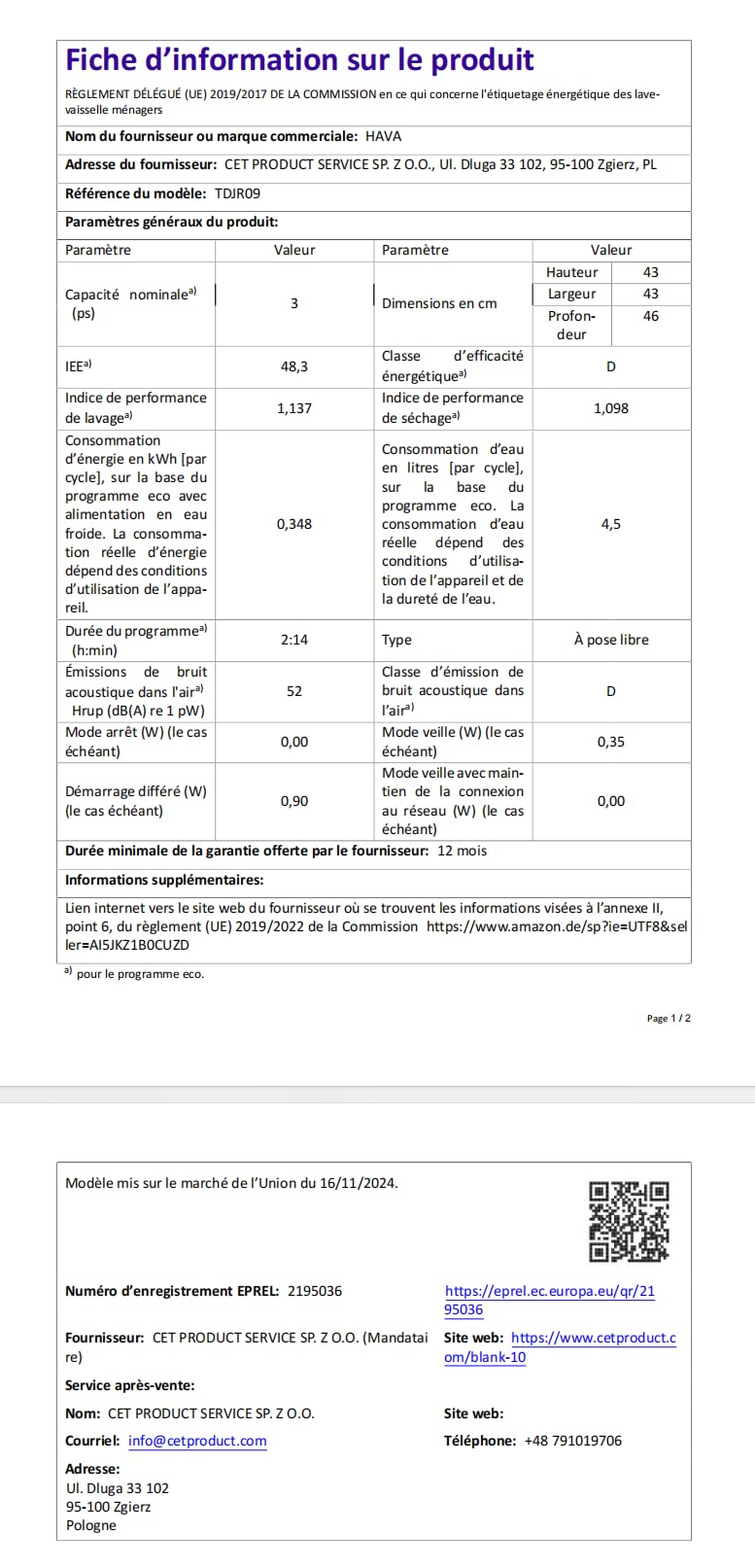 HAVA Tischgeschirrspüler mit Wasserenthärter, 8 Programmen, Kindersicherung, verzögerter Start, keine Installation erforderlich - Zarter Flieder