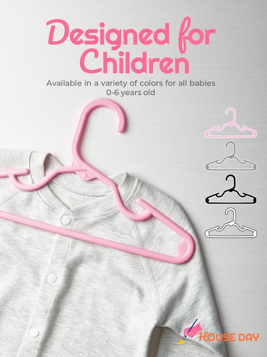 HOUSE DAY Premium Baby Hangers 120 Pack, 11 Inch Kids Plastic Hangers Pink, Slim Childrens Hanger for Infant, Toddler, Child Clothes, Non-Slip Sturdy and Durable Baby Clothes Hanger for Closet