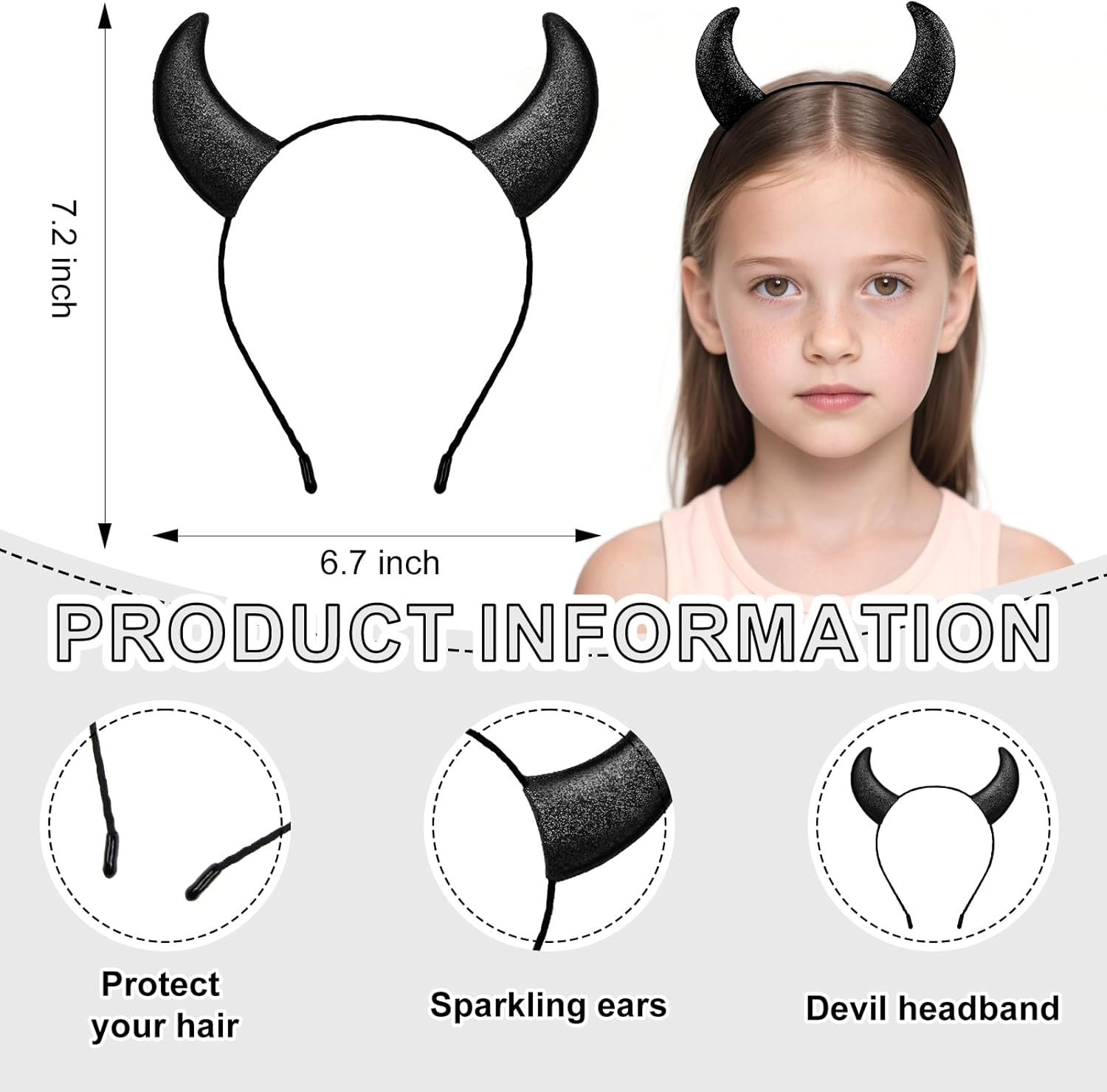 Glitter Devil Horns Headband Red Devil Ears Headband Devil Costume Accessories for Women Men Halloween Cosplay Party - Image 2