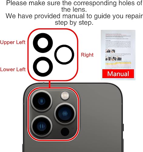 Miniatura 6 de 2 piezas ASDAWN Lente de cámara trasera de repuesto para iPhone 13 Pro Max y 13 Pro Reemplazo de lente de cámara con adhesivo preinstalado + kit de