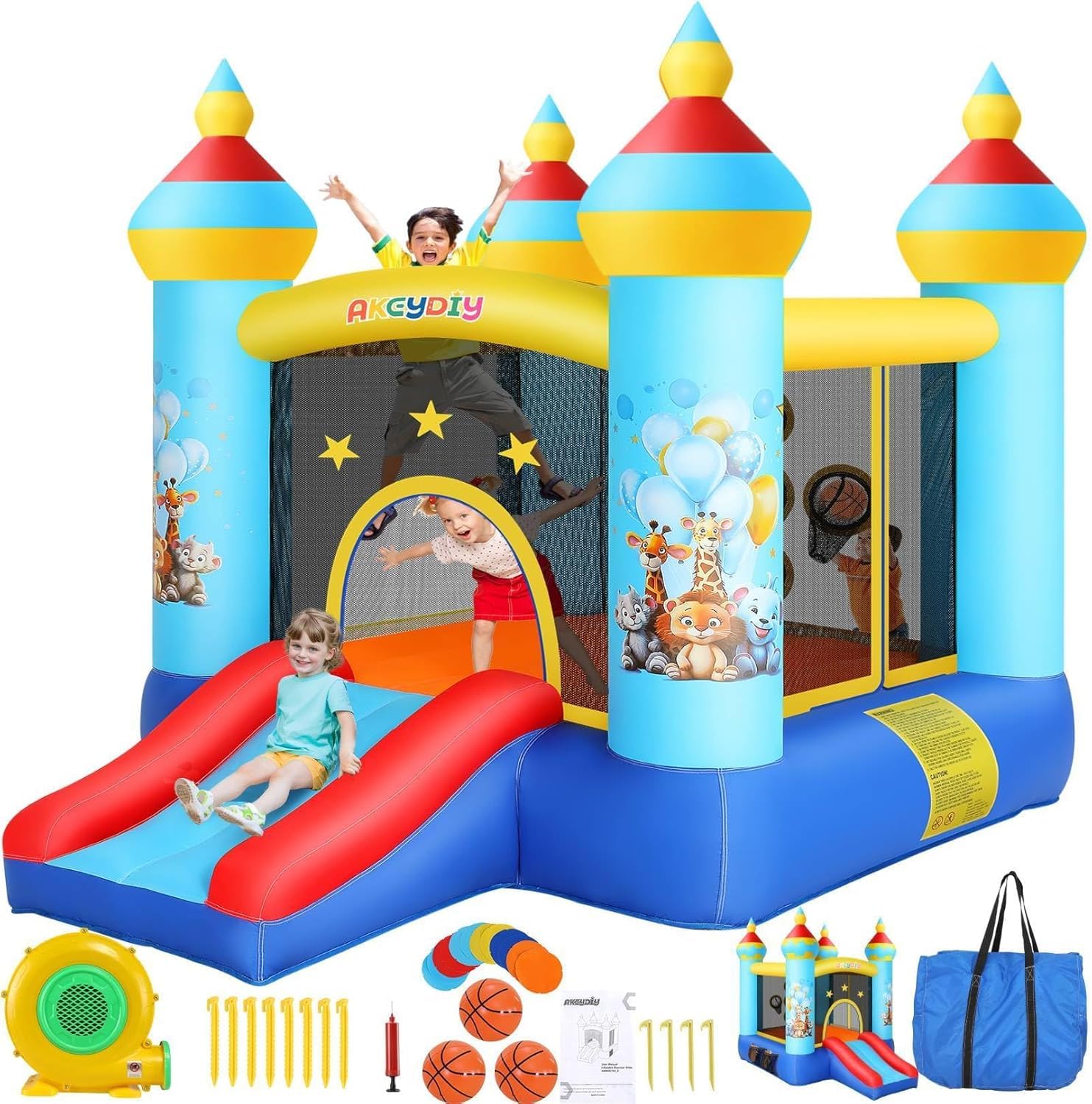 AKEYDIY Château Gonflable pour Enfants avec Toboggan/souffleur