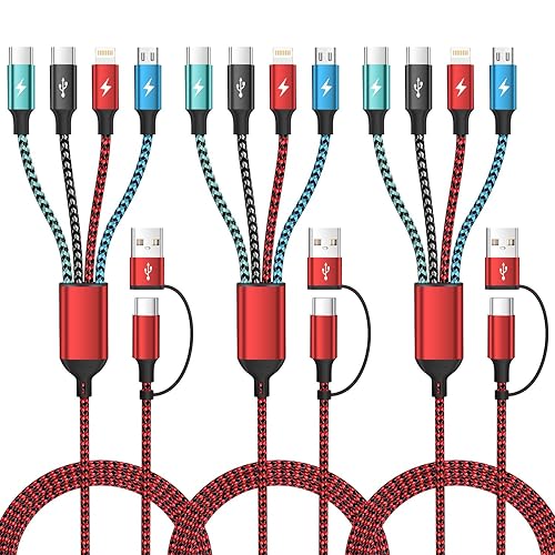 Miniatura 8 de Cable de Carga Múltiple, Cables de Carga 4 en 1 para Múltiples Dispositivos de Nylon Trenzado Cargador Universal Cable Cargador de Teléfono con 2