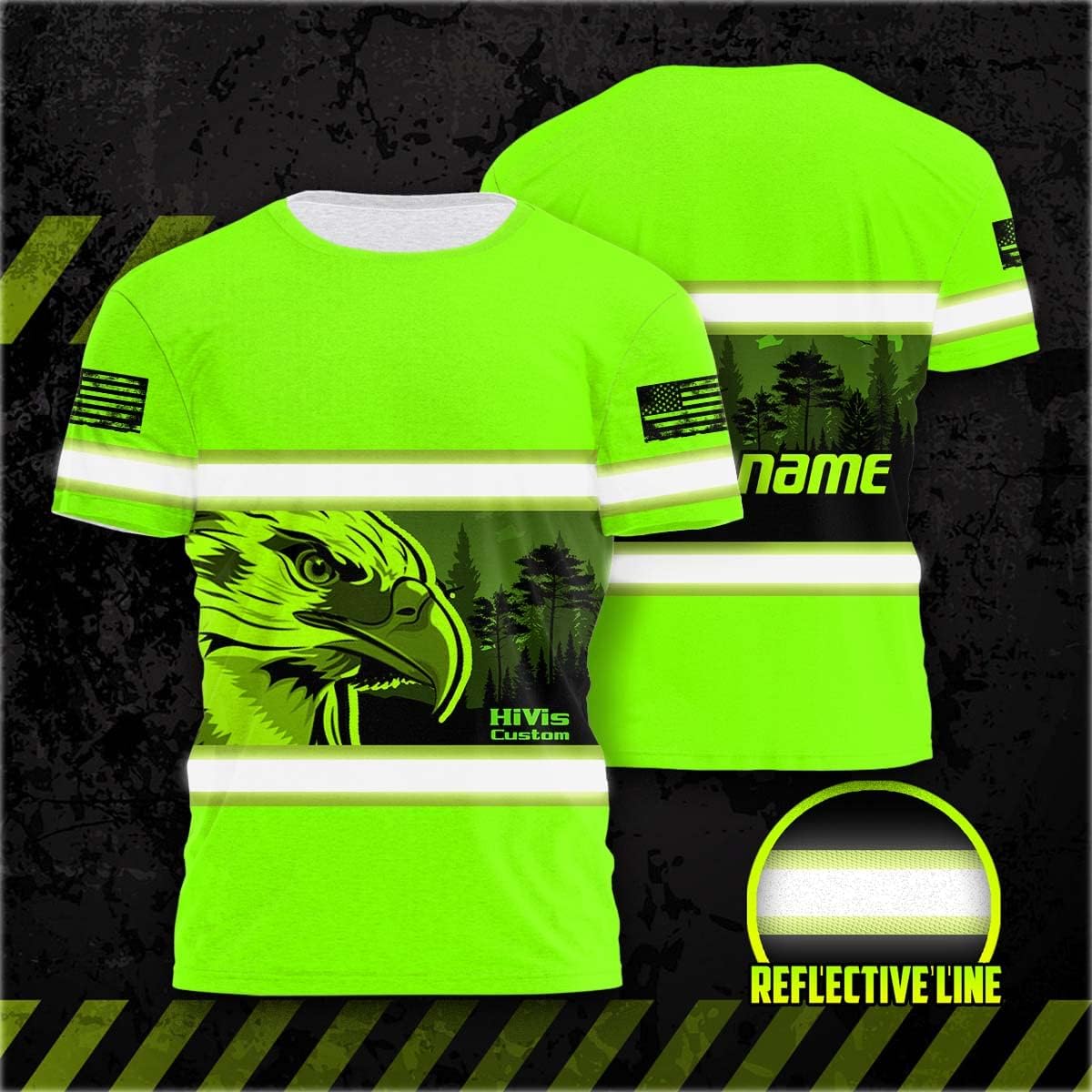 Color Eagle High Visibility Shirt for Men Custom Name Reflective Safety Workwear for Worker, Patriotic
