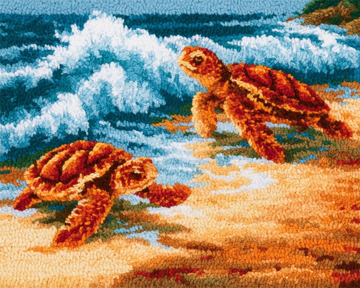 FWRTYCB Latch Hook Rug Kits,Sea Turtles on the Beach