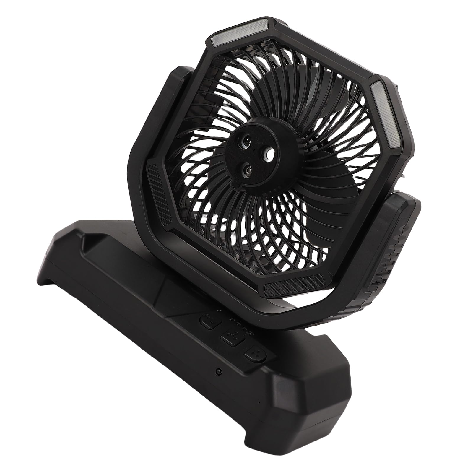 Fafeicy Ventilateur Brumisateur Portable avec Lumière LED, Télécommande, Rechargeable, 4 Vitesses, Agitation Automatique, Noir, pour Usage Extérieur