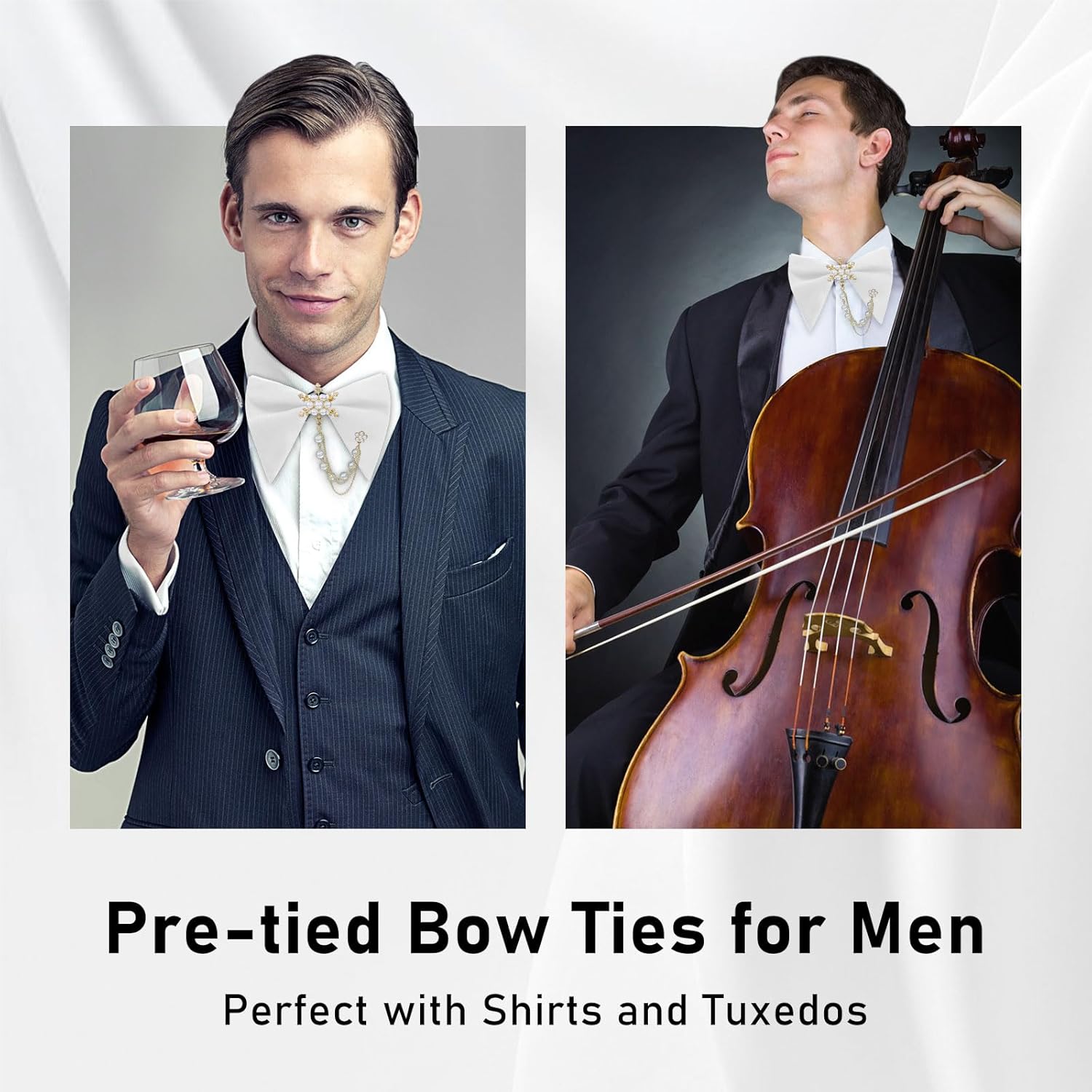 Oversized Bow Ties for Men, Mens Bow Tie with Pearl Decoration Adjustable Pre-tied Bowtie for Wedding Party Banquet - Image 3